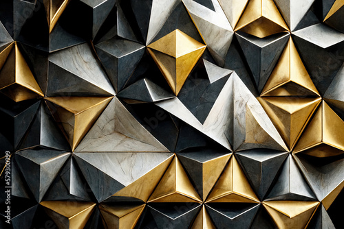 abstract illustrations in the form of geometric triangles and polygons creating a bright background, Image created with Generative AI technology.
