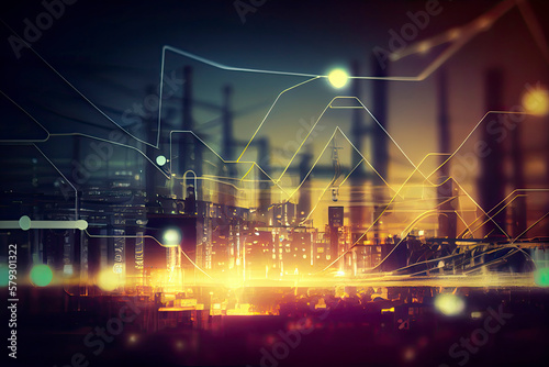 Smart industry concept with blurred city lights at night