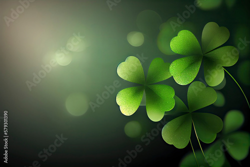 St. Patrick's Day abstract green background decorated with shamrock leaves