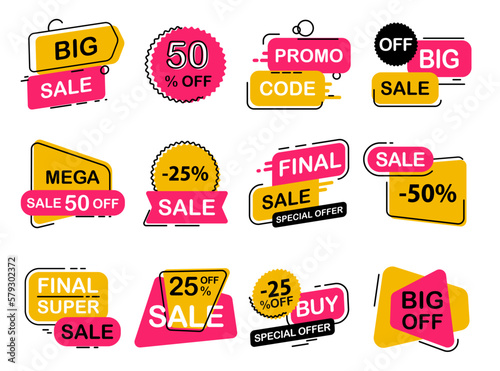 Set of sale, discount tags in a flat design for promotion