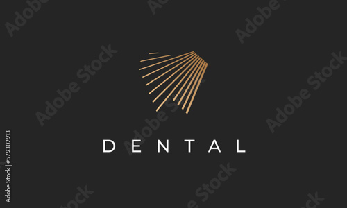 Modern dentist logo design, minimal abstract line art style tooth, dental clinic vector symbol.