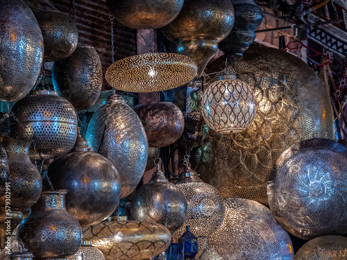 Orientel lamps on a market in Morocco photo