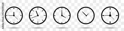Clock icons collection with shadow. Set of different clock icons