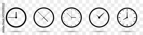 Clock icons collection with shadow. Set of different clock icons
