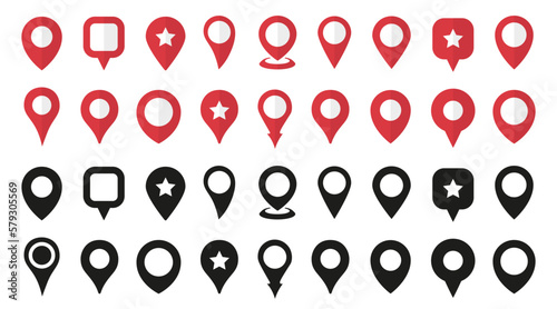 Map pointer icons collection. Set of location pin in different style