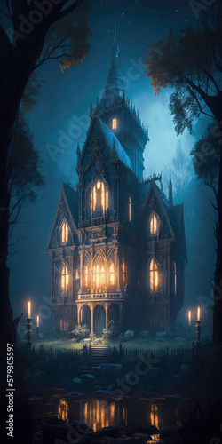 A Futuristic Gothic Victorian Mansion Lost in the Haunted Forest: Discovering | AI Generated