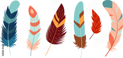 bird feathers in flat style isolated, vector