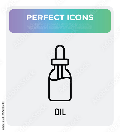 Dropper: bottle with pipette thin line icon. Beauty essence, serum or essential oil. Modern vector illustration for beauty shop.