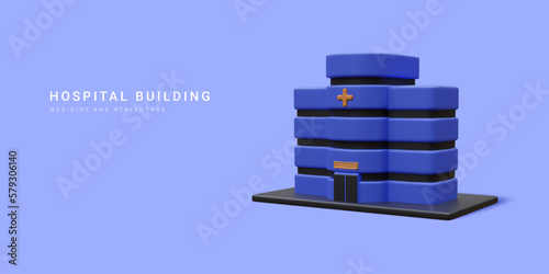 3d realistic hospital building isolated on blue background. Healthcare design concept. Vector illustration