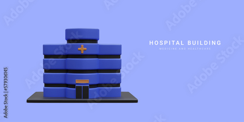 3d realistic hospital building isolated on blue background. Healthcare design concept. Vector illustration