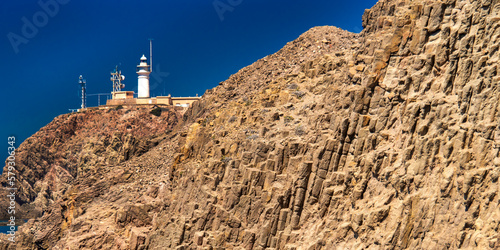 Columnar Jointing Structures Of Punta Baja, Lava Flows, Volcanic Rocks, Cabo de Gata-Níjar Natural Park, UNESCO Biosphere Reserve, Hot Desert Climate Region, Almería, Andalucía, Spain, Europe