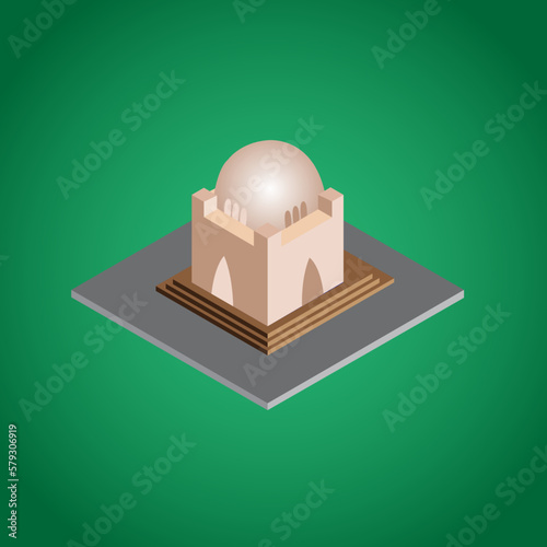 Isometic illustration of a Quid-e-Azam tomb