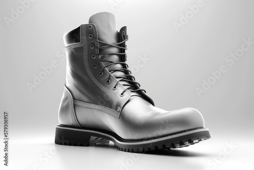 Male black leather boots isolated on white background. Generative AI illustration.