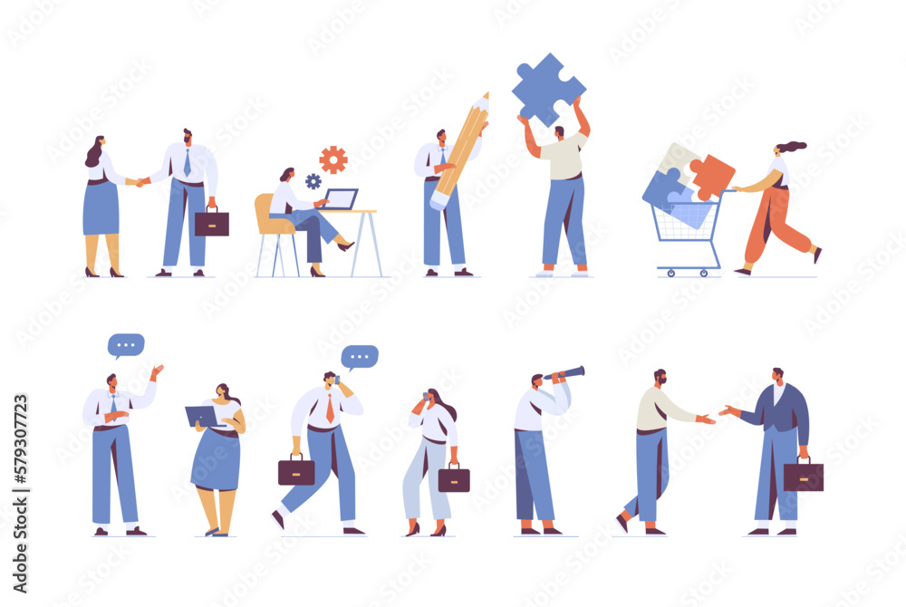 Business people silhouette vector set. Team working, Partnership. Vector illustration in flat design style.