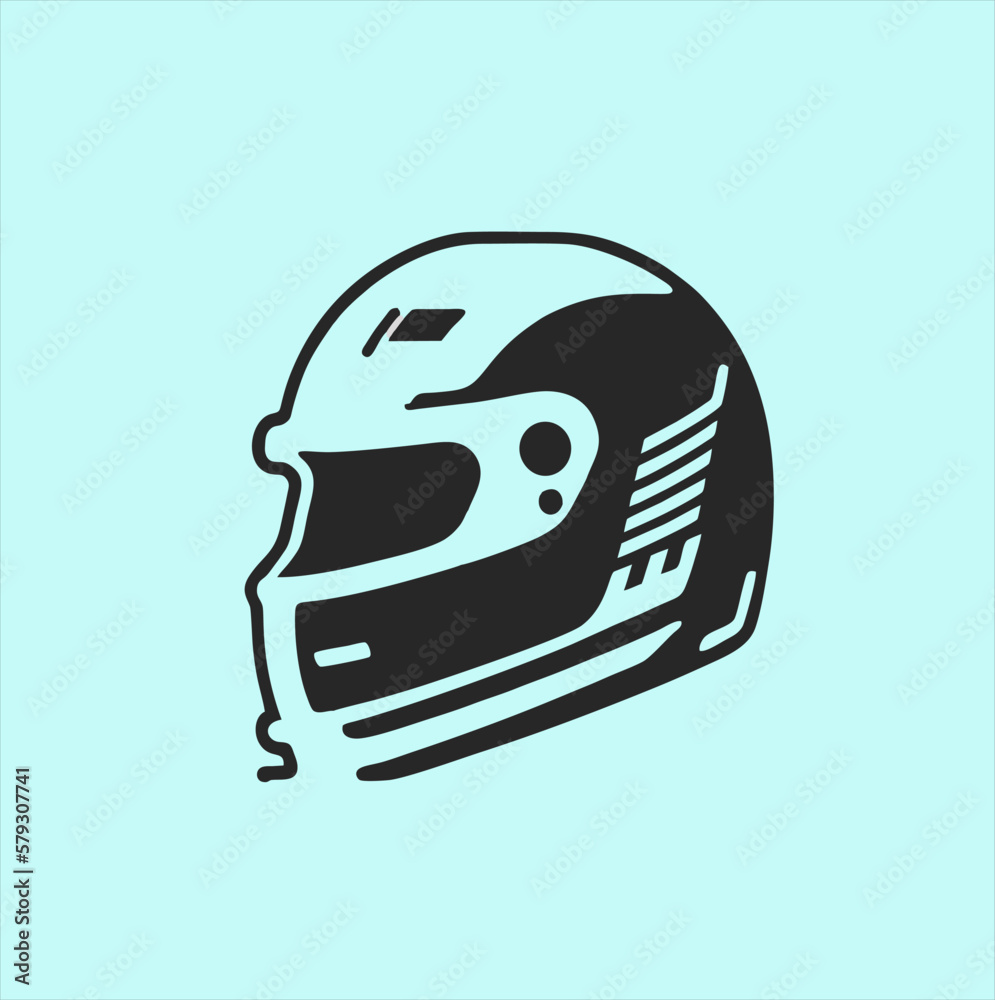 Black and white motorcycle helmet stylized vector, graphic illustration
