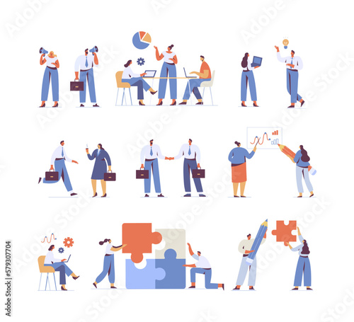 Business people silhouette vector set. Team working, Partnership. Vector illustration in flat design style.
