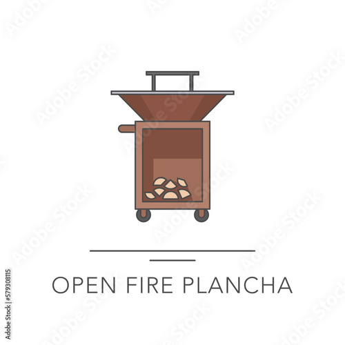 Open fire plancha grill outline colorful icon. Vector illustration
