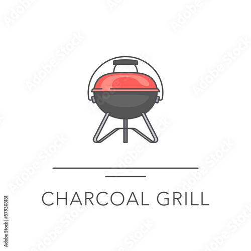 Charcoal grill outline colorful icon. Vector illustration