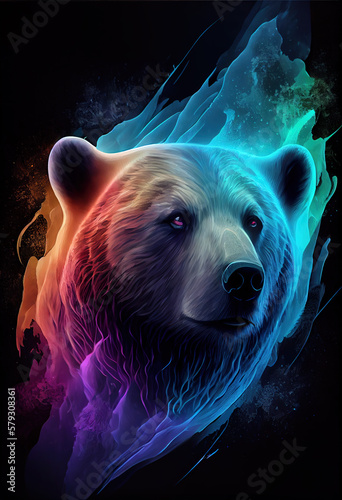 Electric bear print, logo, ai rendered.