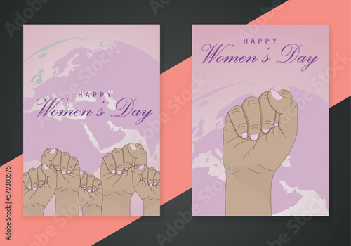 International woman day diversity raised fist strong girl power concept