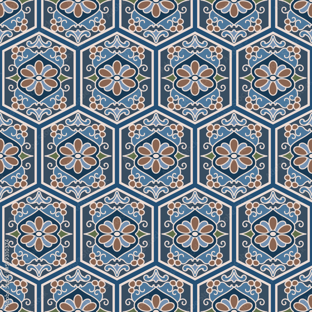 Japanese Luxury Flower Hexagon Vector Seamless Pattern Japanese Luxury Flower Hexagon Vector Seamless Pattern