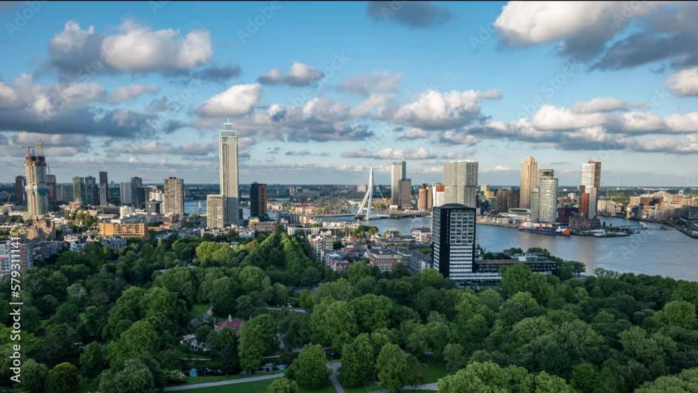 Rotterdam skyline, View of the city in Timelapse 