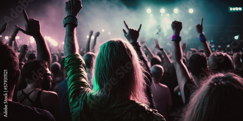 Rockfans strecken bei einem Konzert die Arme in die Höhe - generative ai