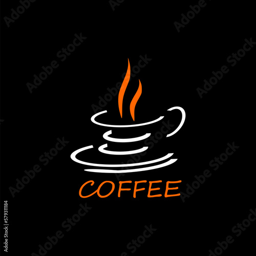 Cup of espresso coffee or cappuccino. Morning drink icon isolated on black background.  