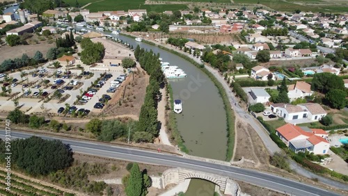 Moored boats at Le Somail Canal Du Midi france photo