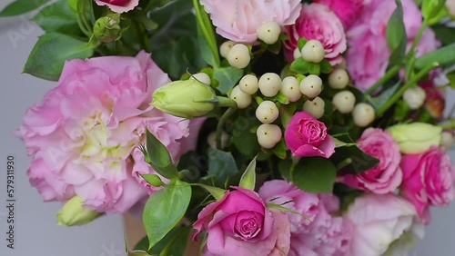 Colorful bouquet of multiple flowers close up in vase