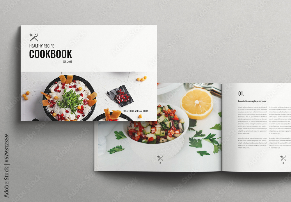 Cookbook / Recipe Book Landscape - StockInDesign