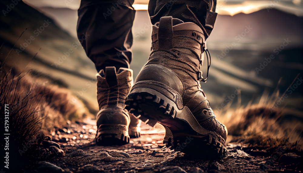 Hiker goes against sky and sun. Hiking concept created with generative Ai technology Hiker goes against sky and sun. Hiking concept created with generative Ai technology