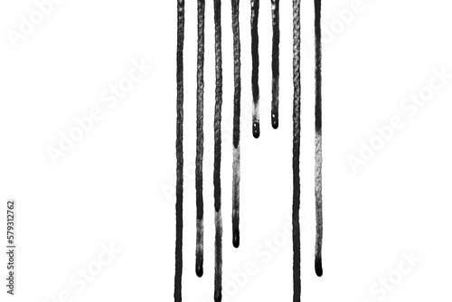 Ink-black watercolor drips down on white background,Or as drop of blood	