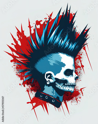 Punk guy head in profile with skull makeup and mohawk