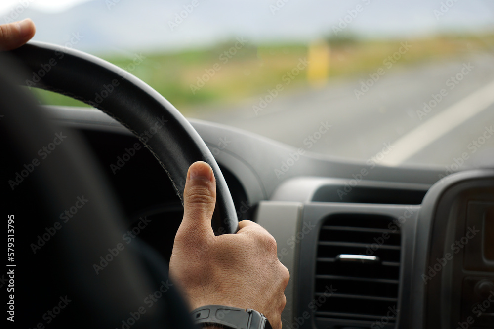 Driving a car - perspective of a driver - bokeh effect