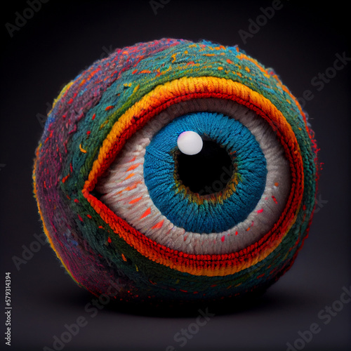 Surreal abstract eye ball on dark background. AI generative.