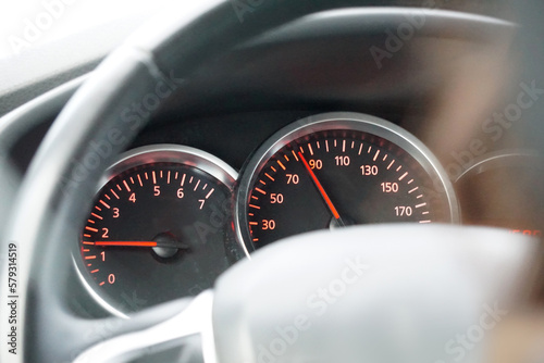Car speedometer while driving a car