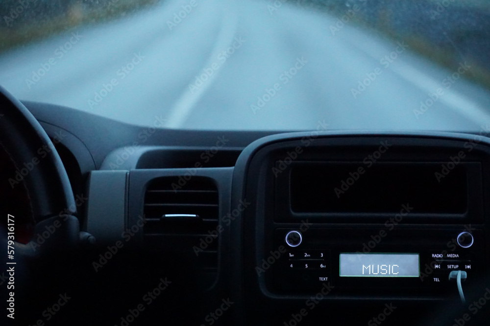 Driving a car - perspective of a driver - bokeh effect