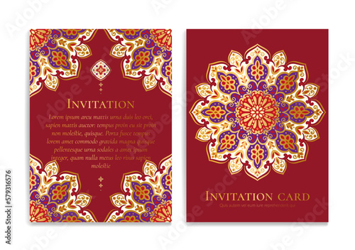 Luxury invitation card design with vector mandala ornament pattern. Vintage template. Can be used for background and wallpaper. Elegant and classic vector elements great for decoration.