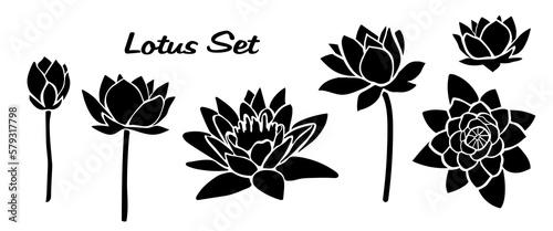 Lotus flowers silhouettes. Black lily. Flowers stencil wall art. 