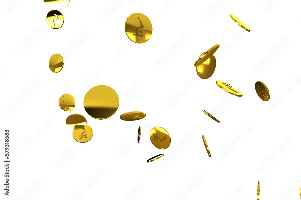 Golden Indian rupee sign and Indian currency coin isolated on 3d render ...