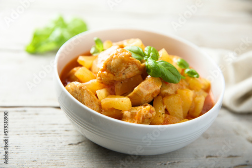Homemade chicken curry with pineapple