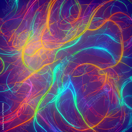 Abstrakter Hintergrund mit glühenden Linien in prächtigen Farben. Konzept: psychedelic wave - Generative AI