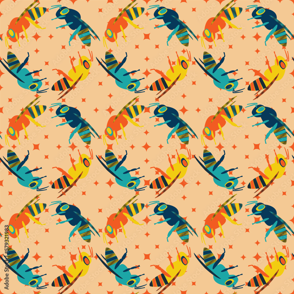 Vector seamless pattern with Africanized bees