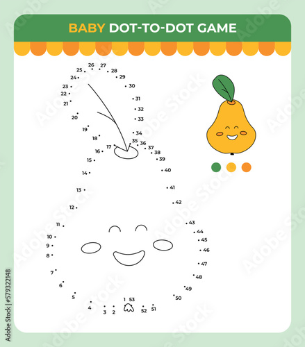 Dot-to-dot game for children, Fruit pear, Summer children game