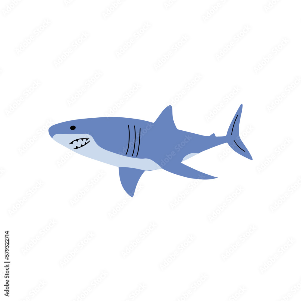 Shark. Sea animal. Marine animal in Scandinavian style.