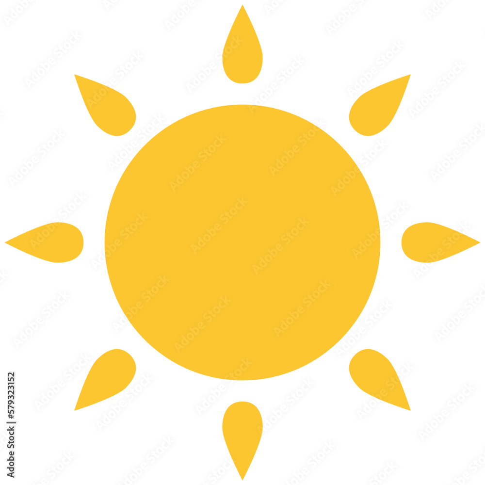Sun icon, yellow color hot summer flat style vector design. Sunlight, nature, sky object illustration symbol isolated on white background.