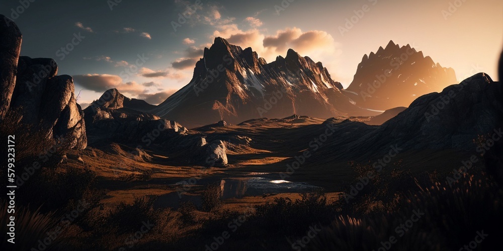 Mountain landscape at sunset