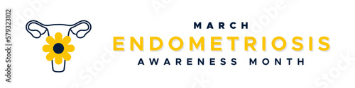 Endometriosis Awareness Month. March. Female reproductive system and flower. Horizontal banner. Vector illustration, flat design