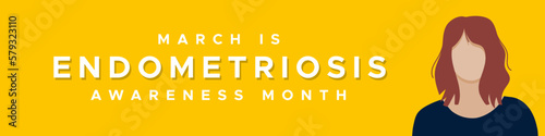 Endometriosis Awareness Month. March. Front view brunette woman portrait. Vector illustration, flat design
